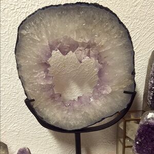 Amethyst Geode Slice on Stand 16” with stand  & 10”x 10” geode slice